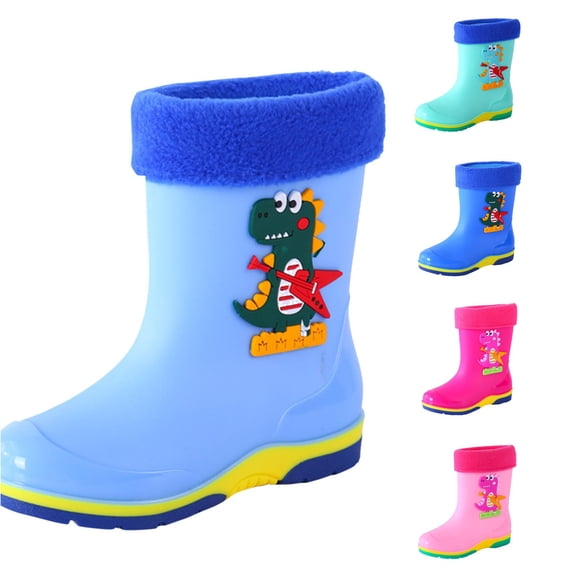 GYUJNB Children Rubber Boots Waterproof Non Slip Warm Fleece Lined Rain Boots for Kids Outdoor for All Weather Outdoor Play,10-10.5 Years