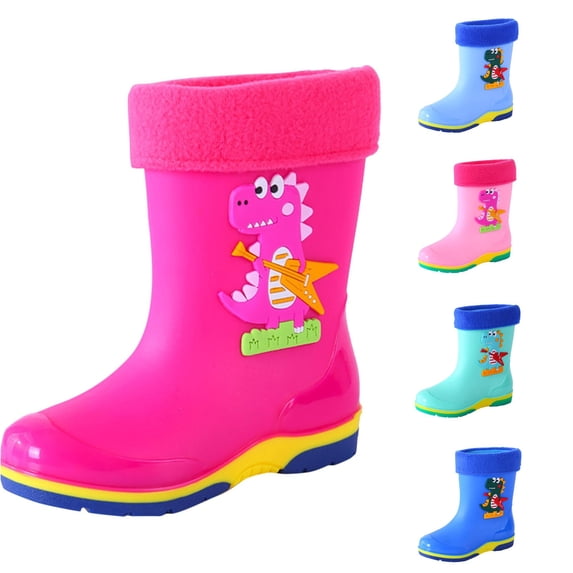 GYUJNB Children Rubber Boots Waterproof Non Slip Warm Fleece Lined Rain Boots for Kids Outdoor for All Weather Outdoor Play,9.5-10 Years