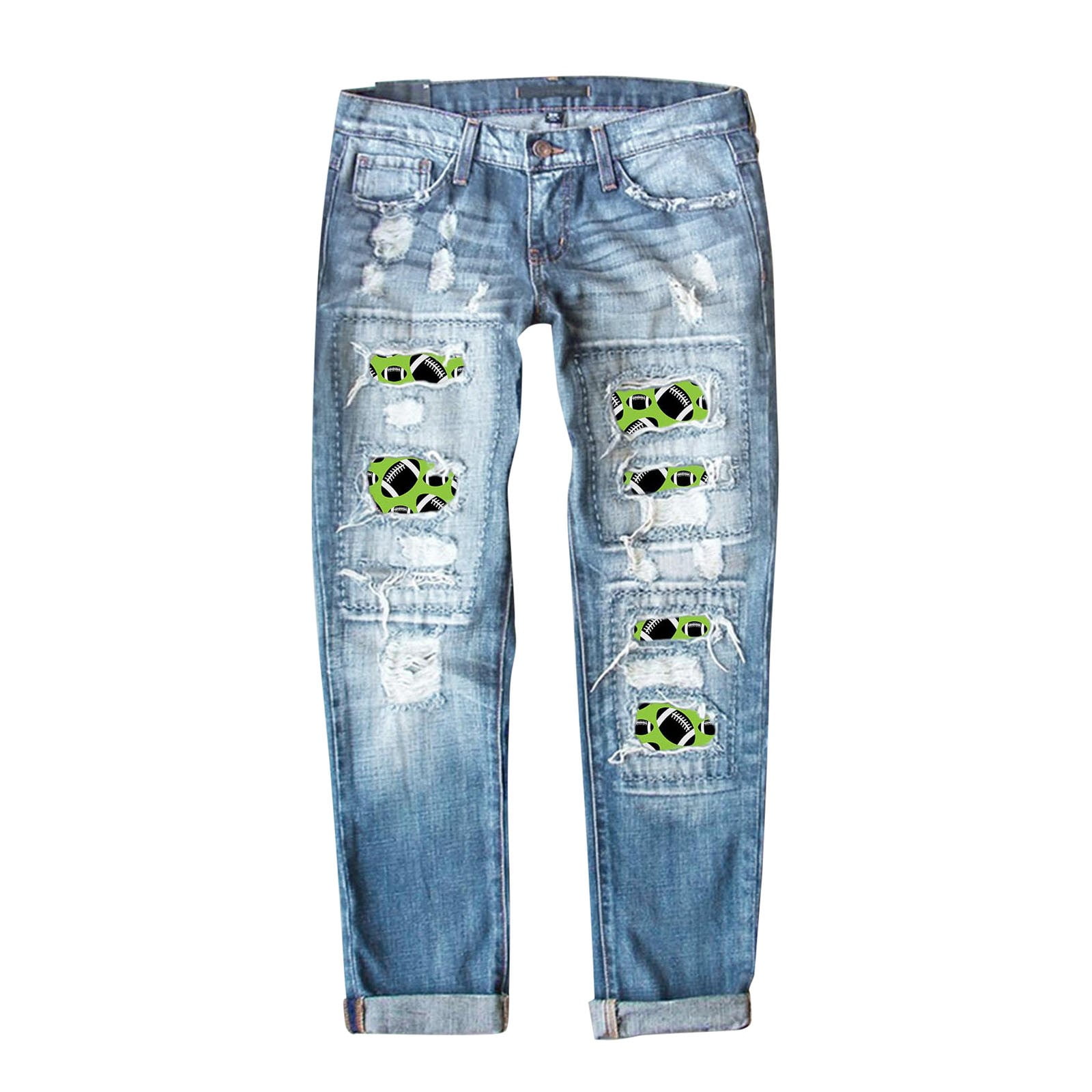 GYUJNB Flare Jeans for Women Women's Fashion Football Print Jeans Print