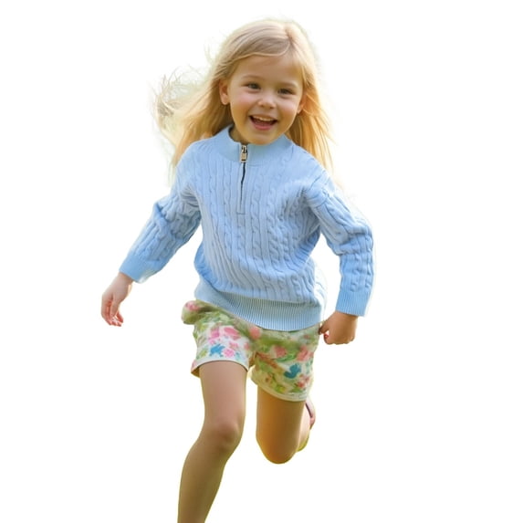 GYUJNB Girls Knit Sweater Lined Warm Zip Up Pullover Soft Comfortable Winter High Neck Top for Kids,Size:7-8 Years