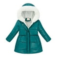 thumbnail image 1 of Gyujnb Girls Winter Down Jacket with Hooded Trim Warm Zip Up Long Sleeve Coat Slim Fit Padded Outwear for Cold Weather,Size:4-5 Years, 1 of 3