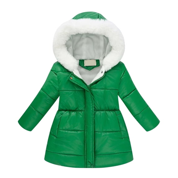 GYUJNB Girls Winter Down Jacket with Hooded Trim Warm Zip Up Long Sleeve Coat Slim Fit Padded Outwear for Cold Weather,Size:9-10 Years