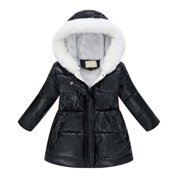 GYUJNB Girls Winter Hooded Coat with Trim Warm Zip Up Long Sleeve Jacket Slim Fit Outerwear for Cold Weather,Size:11-12 Years
