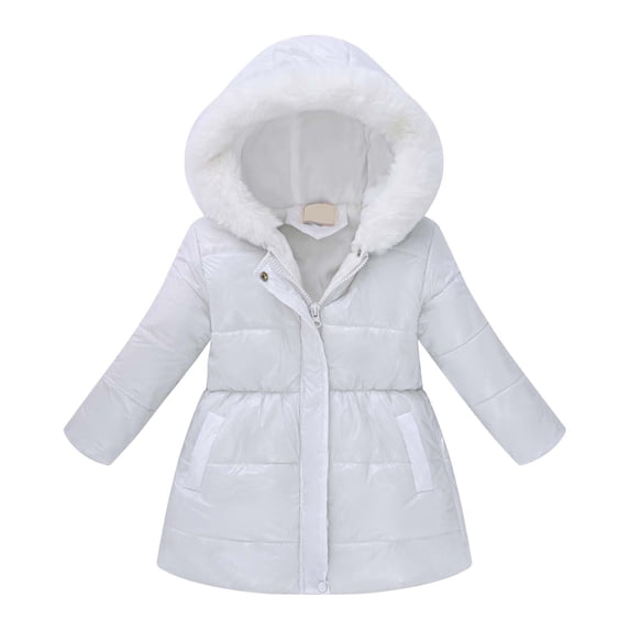 Gyujnb Girls Winter Jacket, Girls Winter Hooded Coat with Trim Warm Zip Up Long Sleeve Jacket Slim Fit Outerwear for Cold Weather,Size:6-7 Years