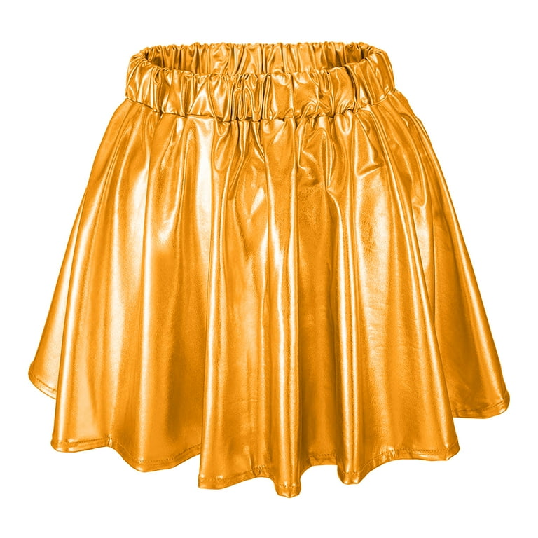 GYUJNB High Waisted Skirt for Women Women s Fashion High Waist Pleated Solid Color Short Skirt Loose Skirt Metallic Skater Skirt Sparkly Shiny Flared