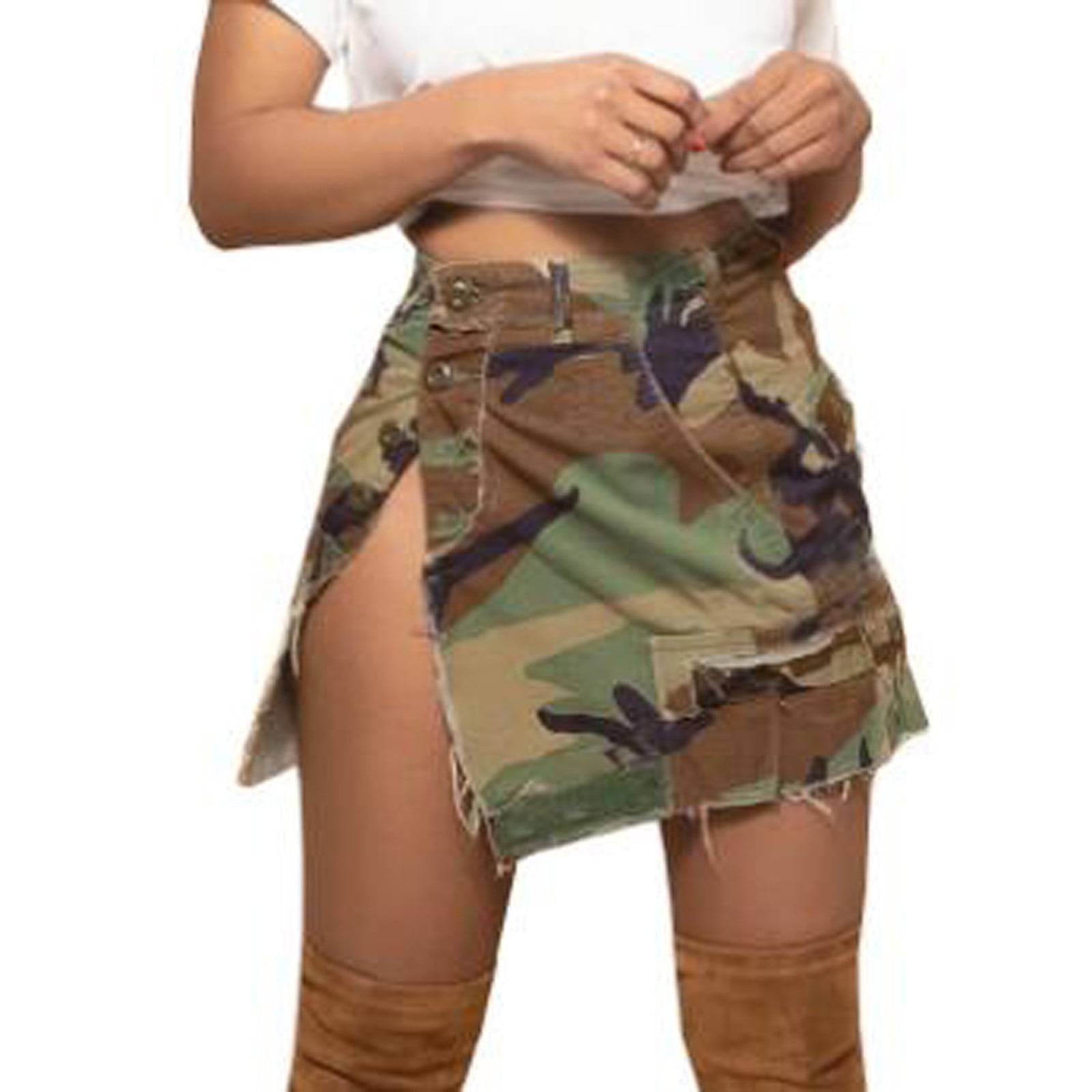 GYUJNB Jean Skirts for Women Denim Denim Mini Skirt for Women Women s Trendy Split Tassel Tattered Camouflage Skirt Mini Skirts for Women Tennis Skirts for Women Camouflage S Walmart