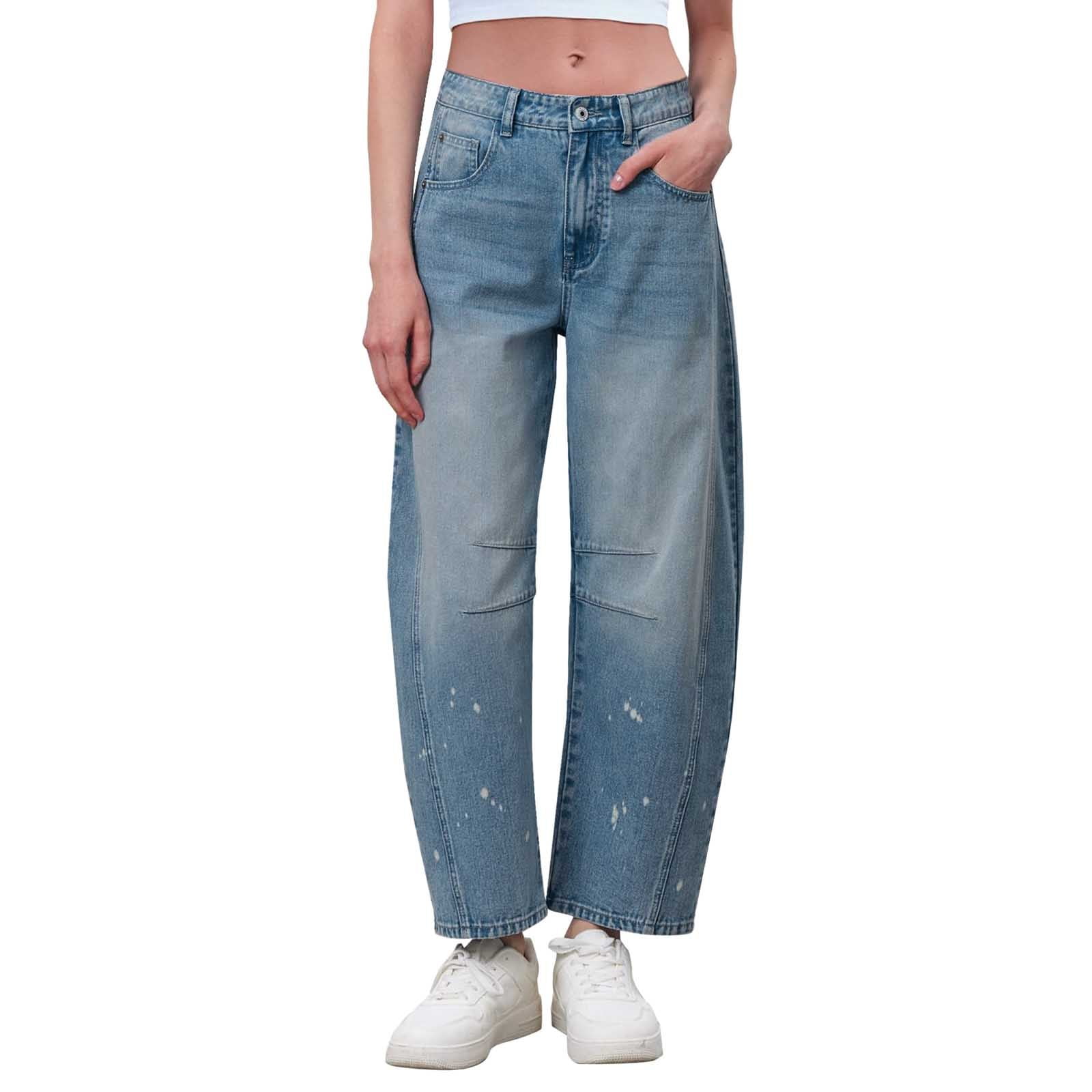 GYUJNB Jeans for Women Mid Rise Barrel Jeans For Women Wide Leg Mid ...