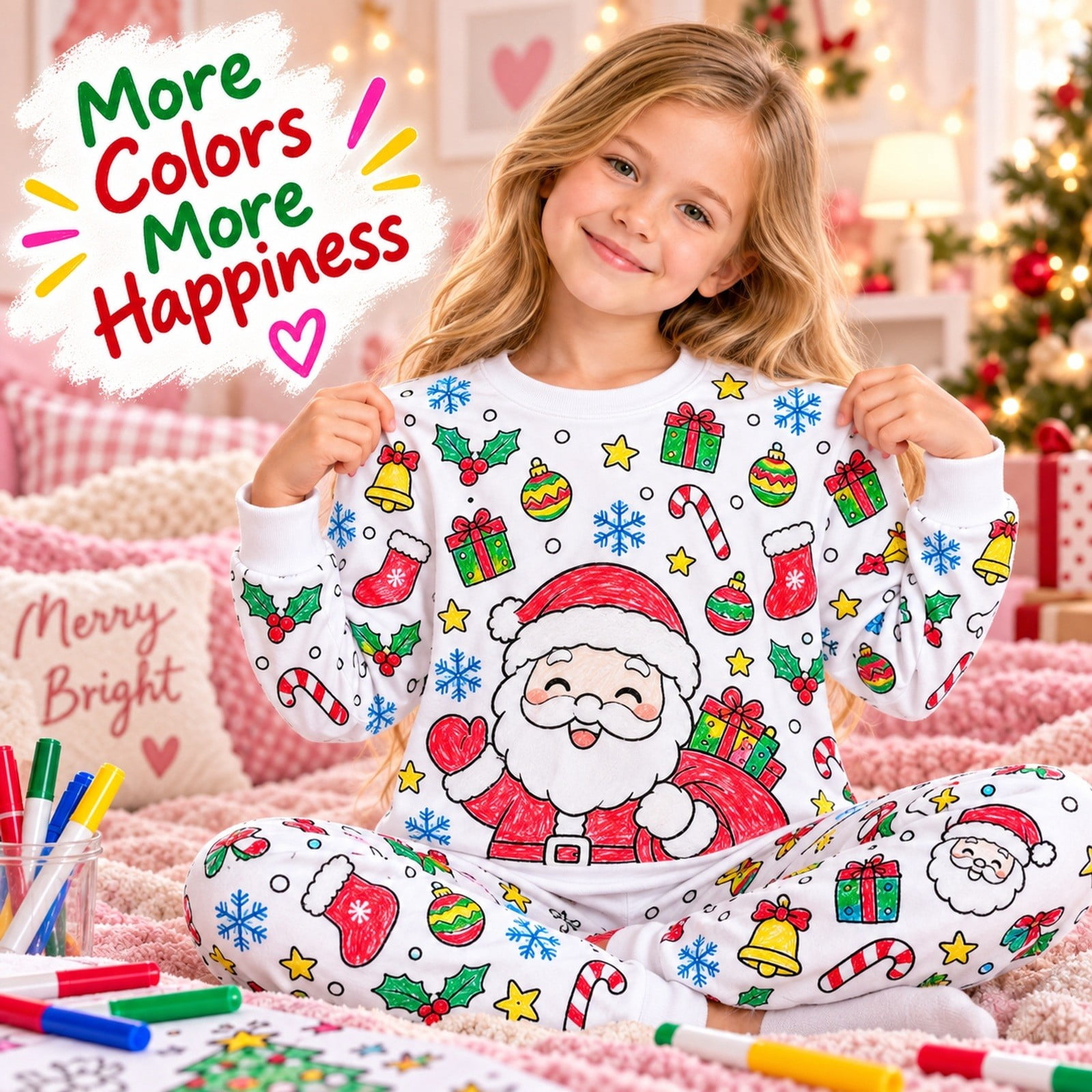 GYUJNB Kids Christmas Color-In Pajamas Long Sleeve Top and Jogger Pants ...