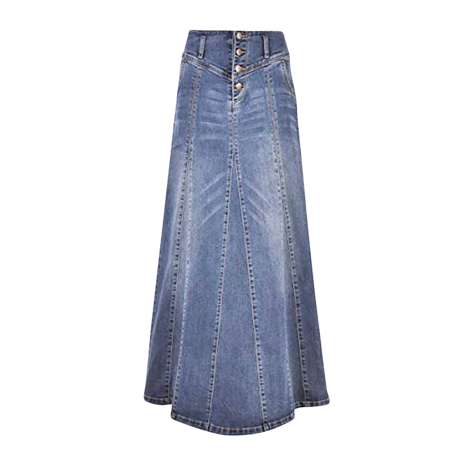 GYUJNB Long Denim Skirts for Women Maxi Paperbag High Waist A line Flare Jean Skirt with Pockets Light Blue M Walmart