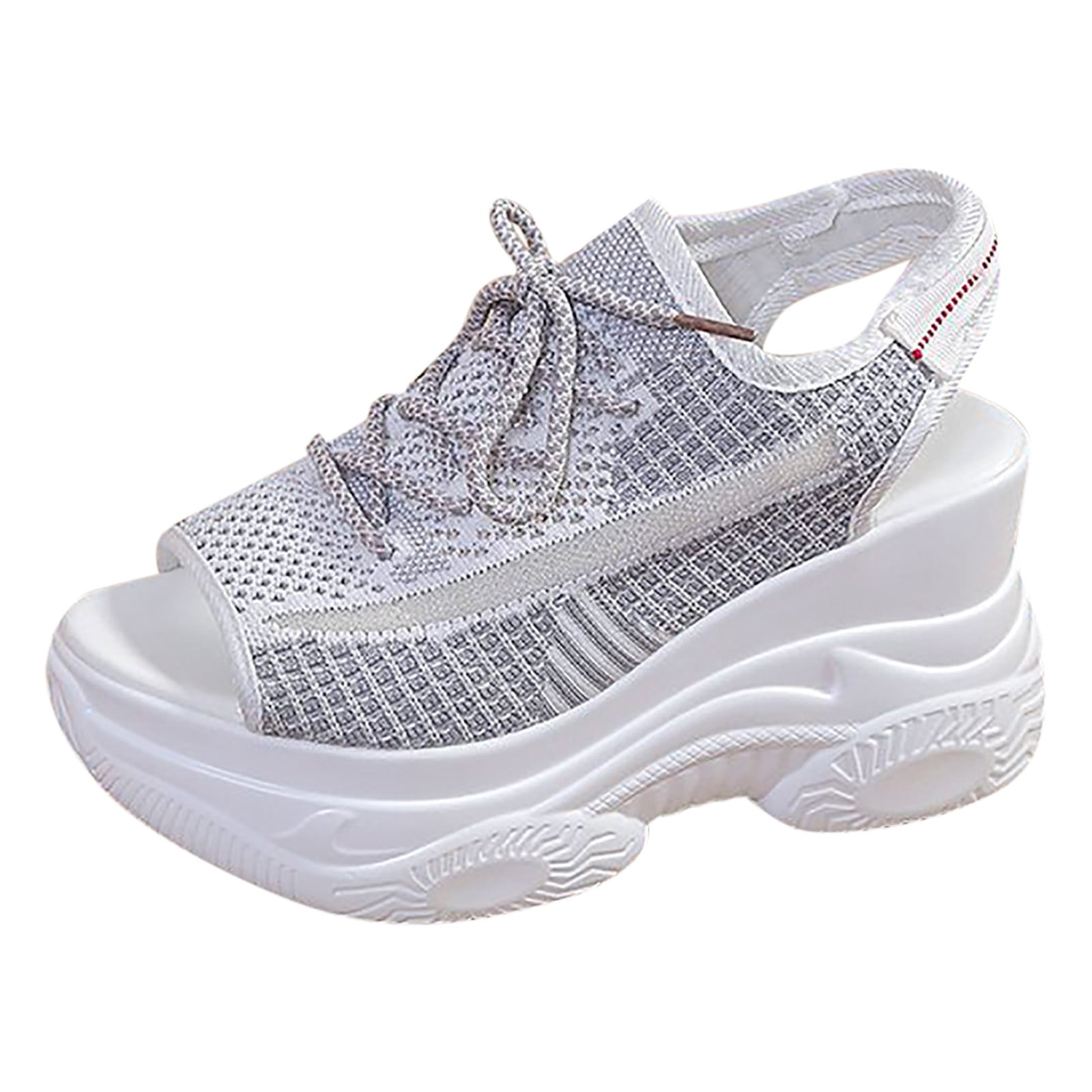 GYUJNB Open Toe Tennis Shoes Contrast Paneled Cutout Lace Up Muffin Sandals Women Causal Summer Toe Platform Sneaker Sandals Size 7 Walmart