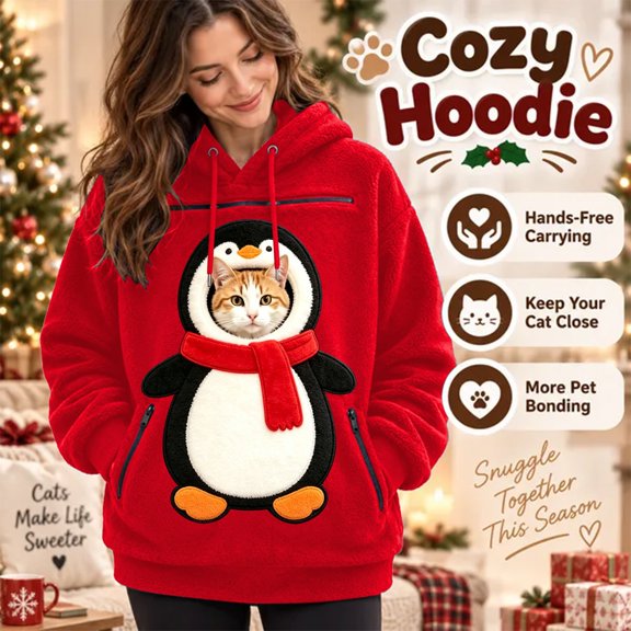 GYUJNB Pet Pouch Hoodie Penguin Applique Oversized Sherpa Hooded Sweatshirt Front Pocket for Small Pet,S
