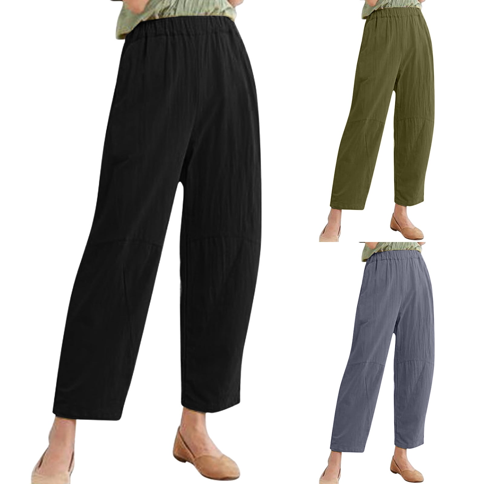 GYUJNB Plus Size Lounge Pants Women 2024 Women's Solid Cotton Linen ...