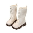 thumbnail image 1 of GYUJNB Stylish Girls Boots With Side Zipper and Lace Up Design Durable Leather Mid Calf Boots for Everyday Wear,Kids Shoes,Winter Shoes,Size:3.5-4 Years, 1 of 7