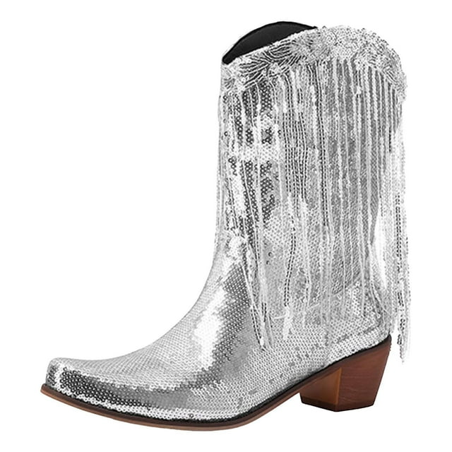 GYUJNB Winter Boots for Women,Women Mid Calf Boots Fashionable Sequin