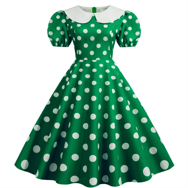 Gyujnb Women 50s 60s Vintage Polka Dot 1950s Cocktail Party Swing Dress Doll Collar Retro Party Prom A Line Dress Women s Size XL Green