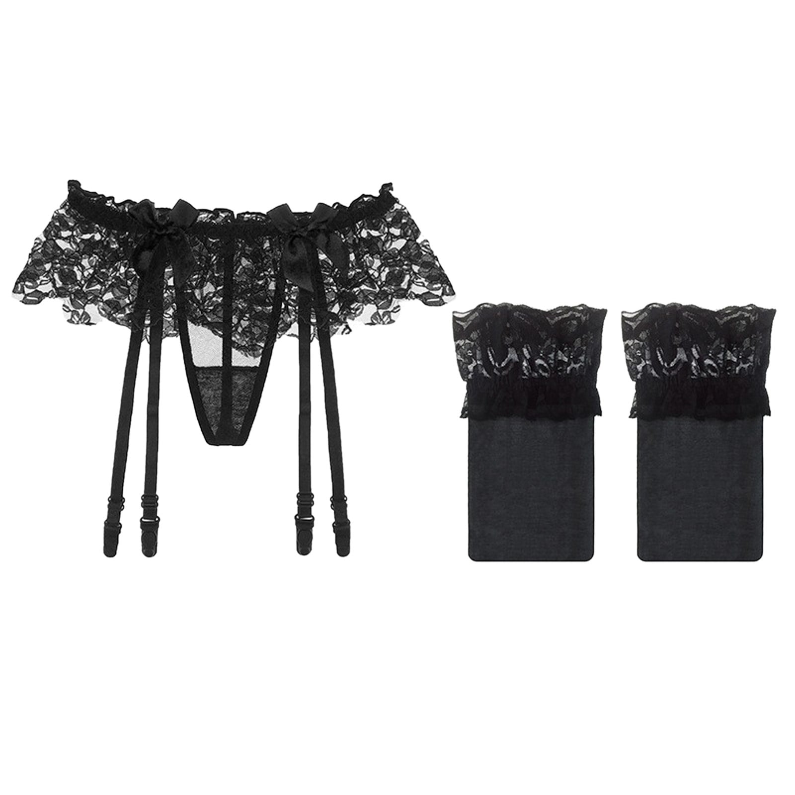 GYUJNB Women's 2 Pcs High Waisted Lace Garter Belts Sexy Mesh Garter Belt Suspender for Thigh
