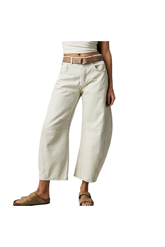 Women's Baggy Boyfriend Jeans Vintage Wide Leg High Rise Barrel Y2k Cropped Hem Denim Pants with Pockets