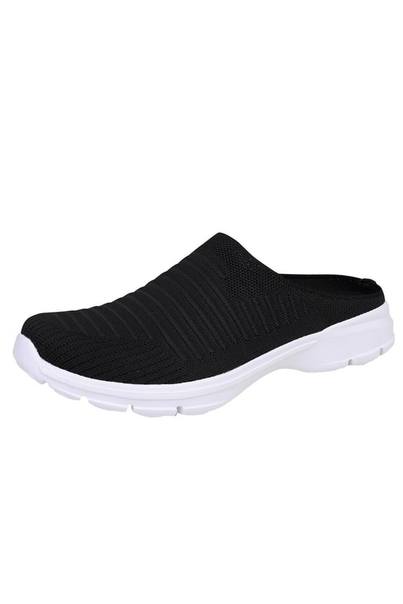 Women's Lightweight Knitted Mesh Fabric Non- Rubber Soles Garden Shoes Breathable Beach Shoes Clogs Mules Shoes,Size 8.5