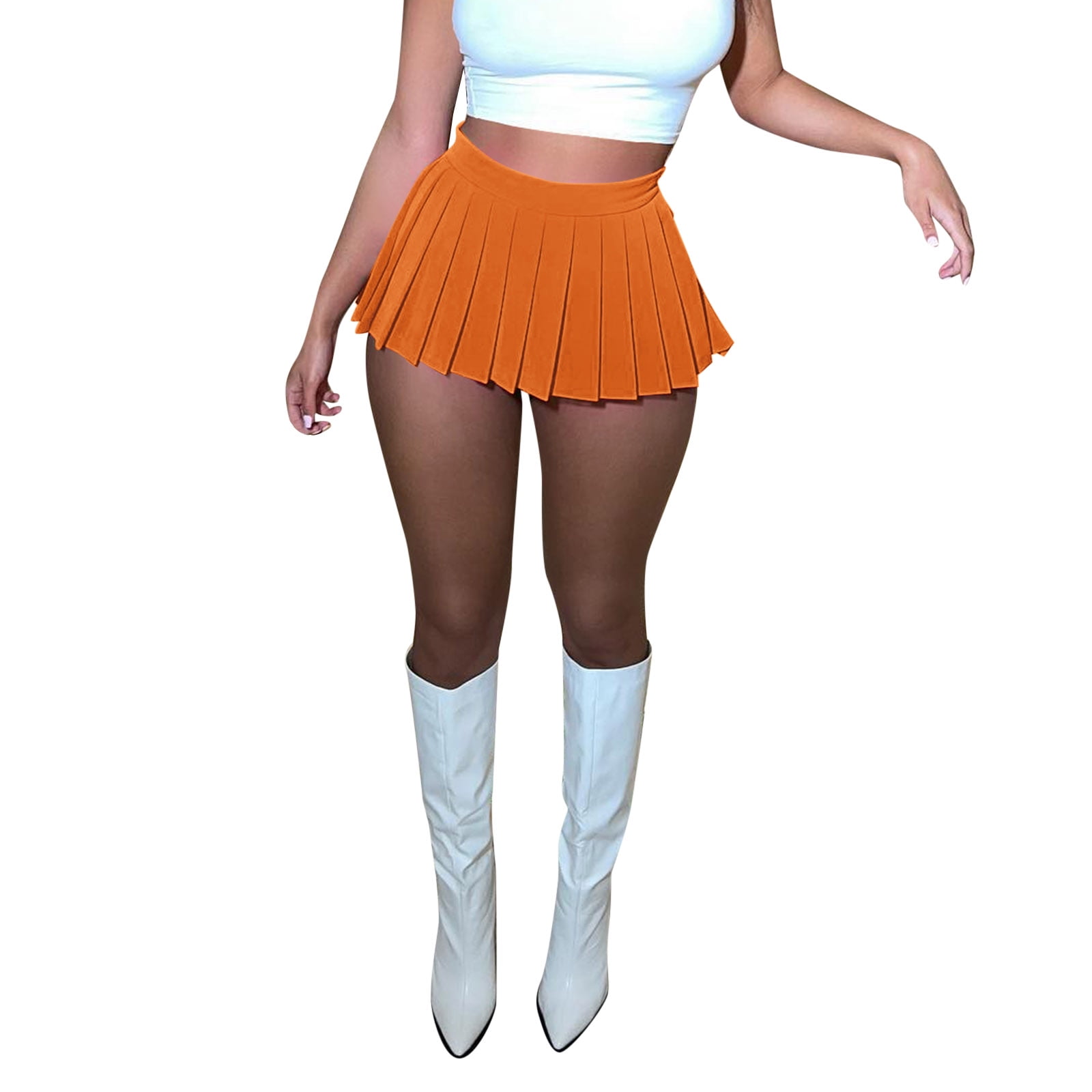 GYUJNB Women s Pleated Tennis Skirt Flowy Athletic Design Suitable for Golf Skater Running Sports Orange S