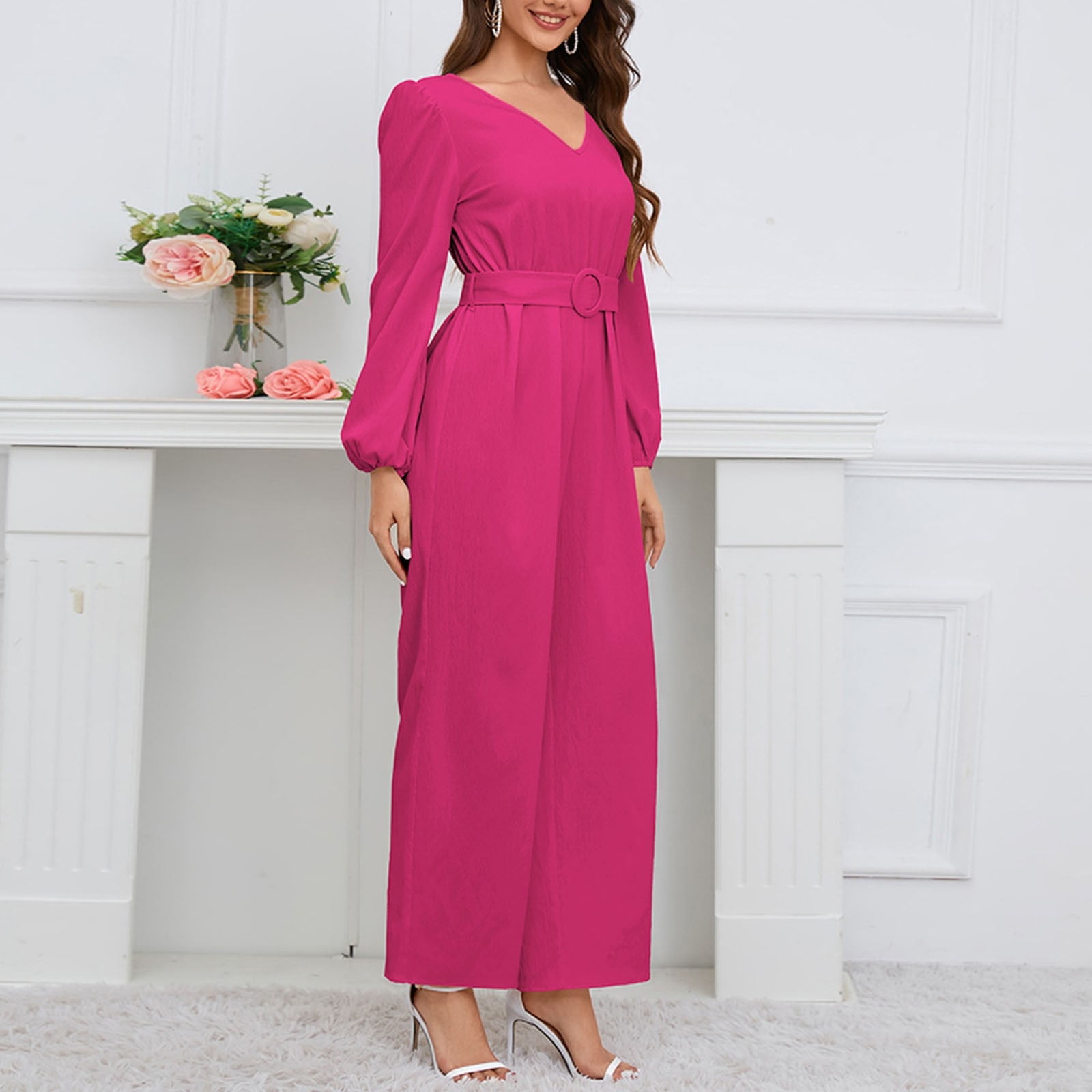 Vertical stripes sexy V-neck bow long sleeve jumpsuit Vertical stripes sexy V-neck bow long sleeve jumpsuit