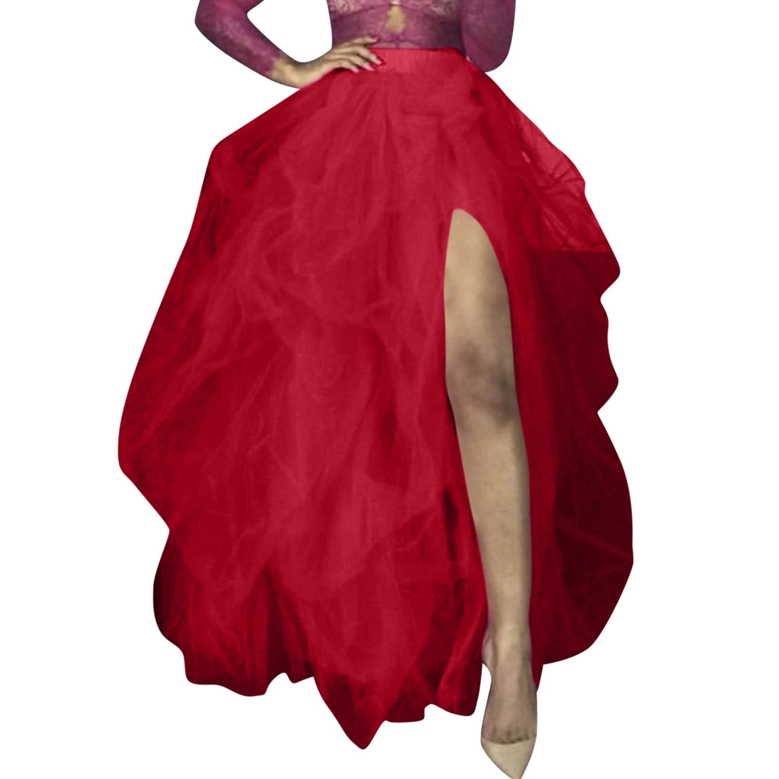 Lisong Women's Maxi Tulle Skirt - Floor Length High Waist Layered Skirt For Weddings, Prom, Party