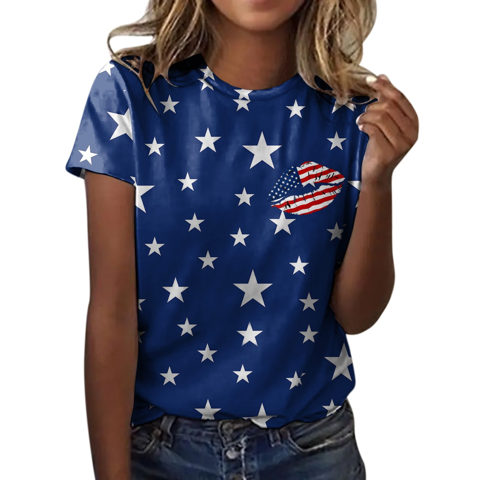 Gyujnb Womens American Flag Shirt 4th Of July T Shirt Patriotic Short Sleeve Tee Usa Flag Stripe