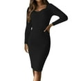 GYUJNB Womens Midi Sweater Dress Long Sleeve V Neck Bodycon Fall
