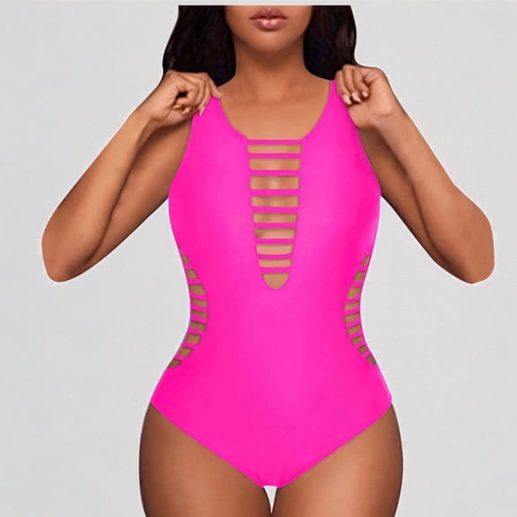 GYUJNB Womens One Piece Swimsuits Chic Neck Color Straps Open Back Triangle Design,M