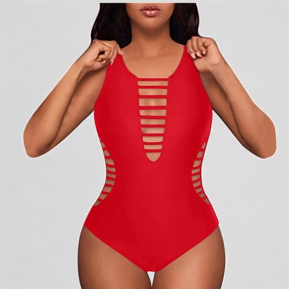 GYUJNB Womens One Piece Swimsuits Chic Neck Color Straps Open Back Triangle Design,XL