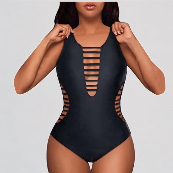 GYUJNB Womens One Piece Swimsuits Chic Neck Color Straps Open Back Triangle Design,XS