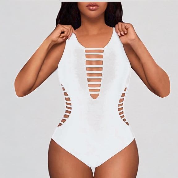 GYUJNB Womens One Piece Swimsuits Chic Neck Color Straps Open Back Triangle Design,XS
