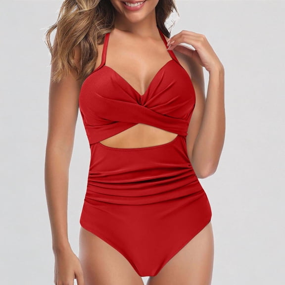 GYUJNB Womens One Piece Swimsuits Cut Out Swimsuit with Waistband High Waist Front Lace Up Swimsuit,M