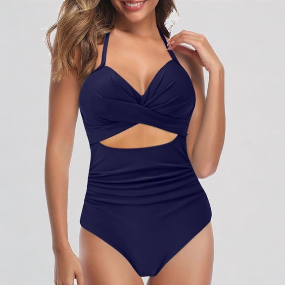 GYUJNB Womens One Piece Swimsuits Cut Out Swimsuit with Waistband High Waist Front Lace Up Swimsuit,S