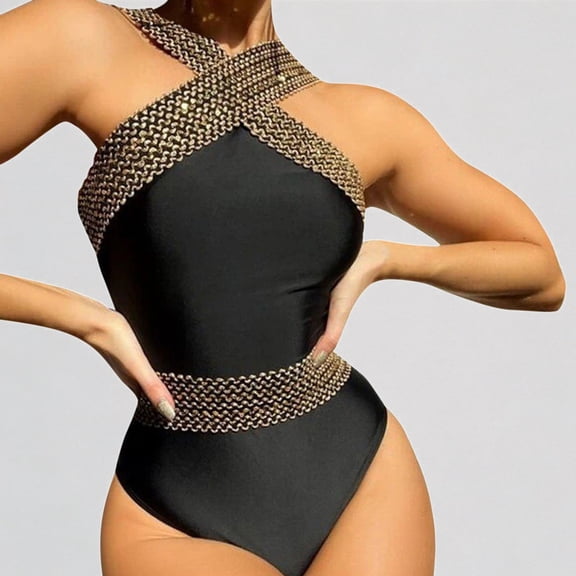 GYUJNB Womens One Piece Swimsuits Front Cross Over Swimsuits Hollow Bathing Suits Monokinis,S