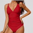 thumbnail image 1 of GYUJNB Womens One Piece Swimsuits Ruched Bathing Suits Strappy V Neck Monokini,S, 1 of 7