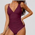 thumbnail image 1 of GYUJNB Womens One Piece Swimsuits Ruched Bathing Suits Strappy V Neck Monokini,S, 1 of 7
