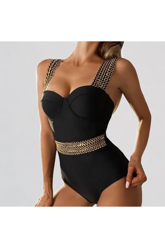 Womens One Piece Swimsuits Shape Push Up Swimsuit Gold Sequin Strap Swimsuit,S