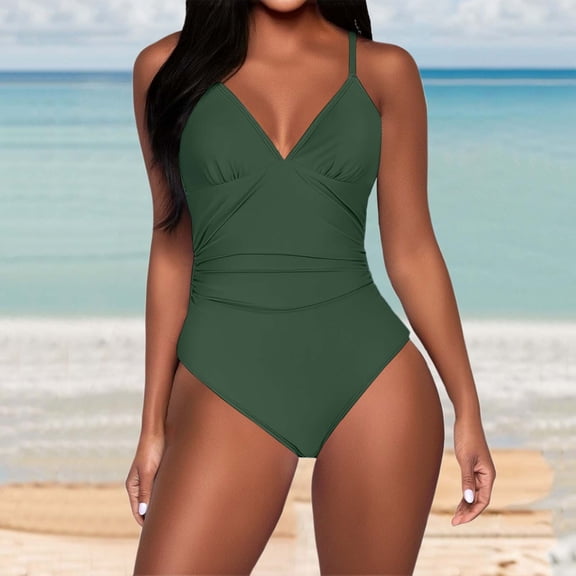 GYUJNB Womens One Piece Swimsuits Solid Color Bikini with Adjustable Straps and Open Back Design Beach Swimwear for Summer,S