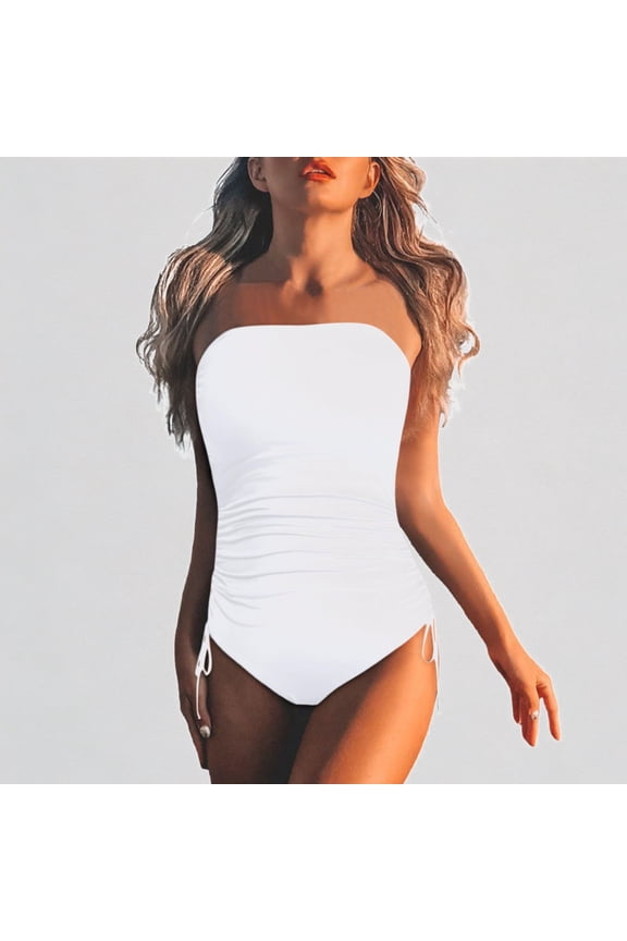 Womens One Piece Swimsuits Strapless Bandeau Bathing Suit Swimwear,XL