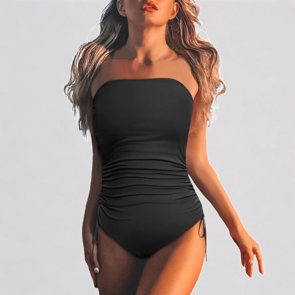 GYUJNB Womens One Piece Swimsuits Strapless Bandeau Bathing Suit Swimwear,XXL