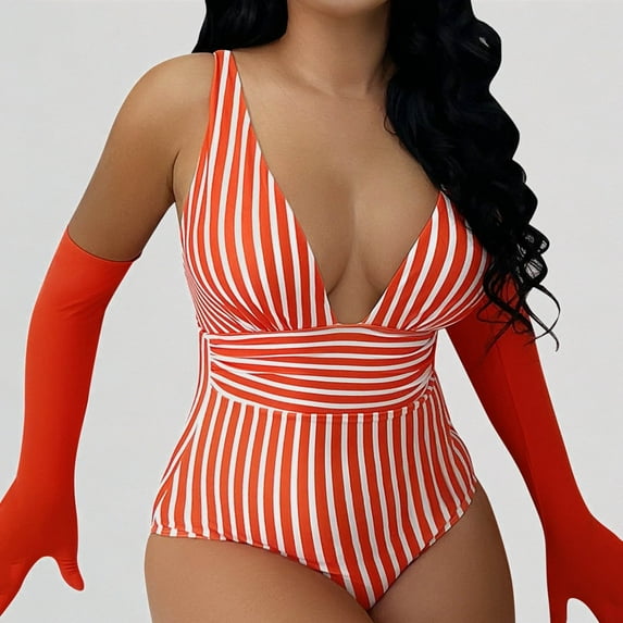 GYUJNB Womens One Piece Swimsuits Stripe Swimwear Front Swimsuits Hollow Over Bathing Suits Monokinis,L