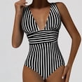 thumbnail image 1 of Gyujnb Womens One Piece Swimsuits Stripe Swimwear Front Swimsuits Hollow Over Bathing Suits Monokinis,L, 1 of 6