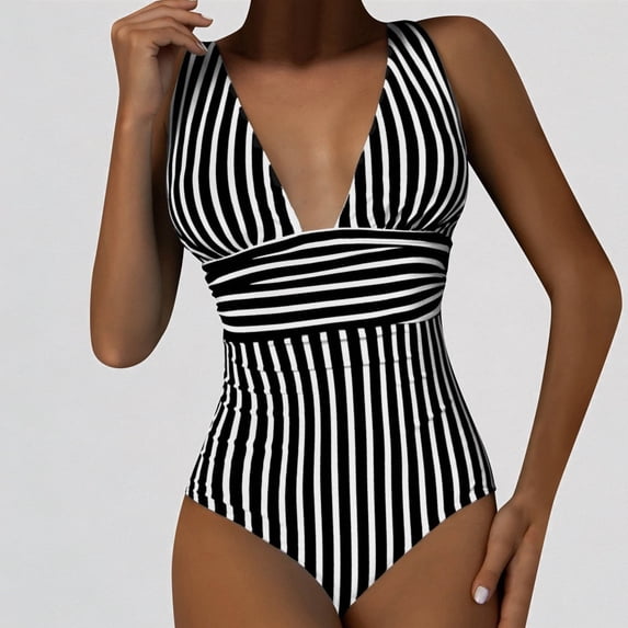 Gyujnb Womens One Piece Swimsuits Stripe Swimwear Front Swimsuits Hollow Over Bathing Suits Monokinis,L