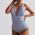 thumbnail image 1 of GYUJNB Womens One Piece Swimsuits Stripe Swimwear Front Swimsuits Hollow Over Bathing Suits Monokinis,XL, 1 of 9