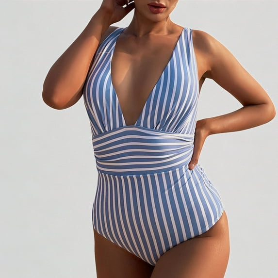 GYUJNB Womens One Piece Swimsuits Stripe Swimwear Front Swimsuits Hollow Over Bathing Suits Monokinis,XL