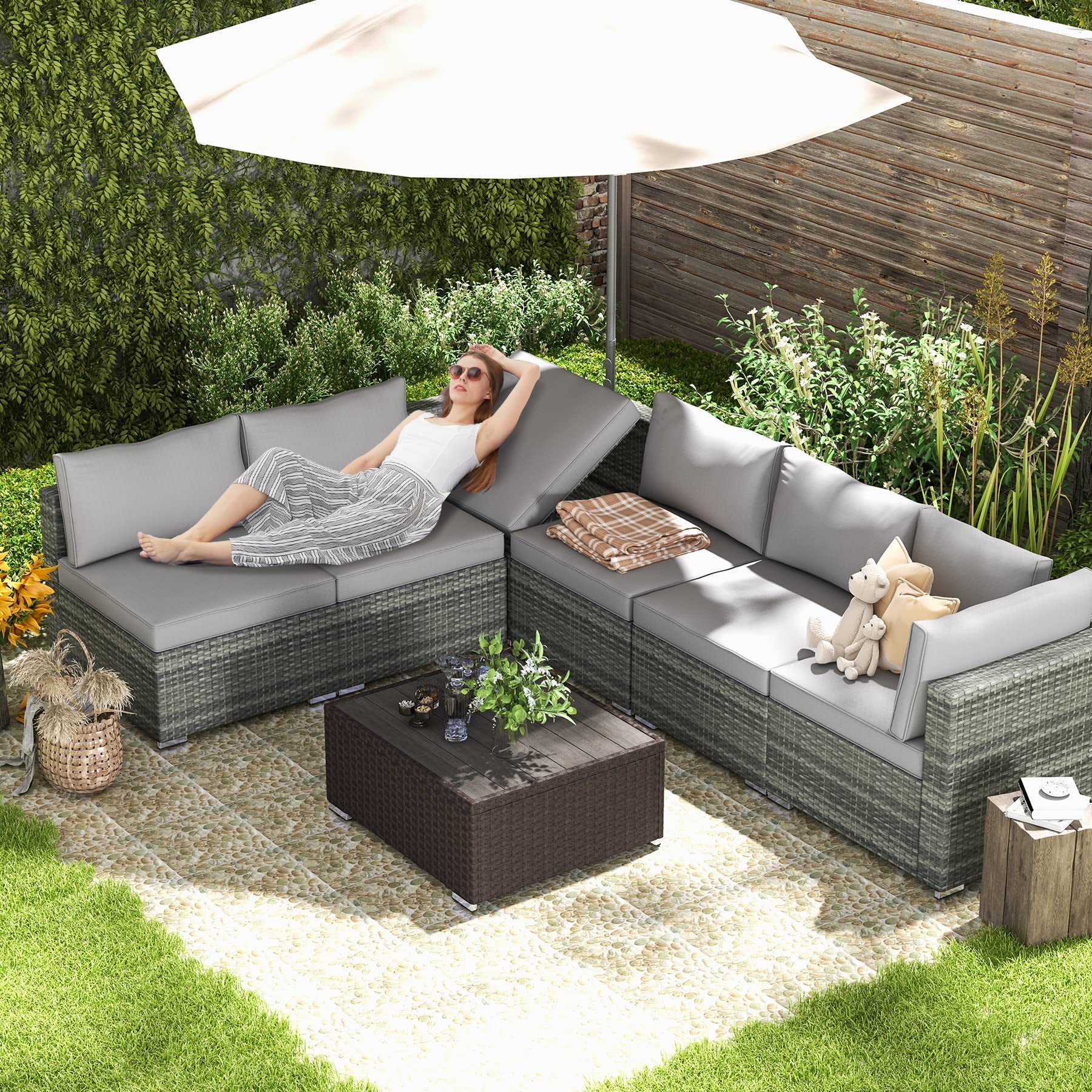 GYUTEI 7 Piece Patio Furniture Set with Adjustable Bracket All