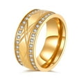 thumbnail image 1 of GYVAIN Jewelry X pattern Yellow Gold Plated AAA CZ Titanium Steel Mens Ring Men Wedding Band Man Ring, 1 of 5