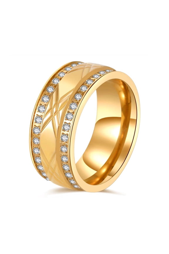 AAA CZ Yellow Gold Plated Titanium Steel Mens Ring Men Wedding Band Man Ring