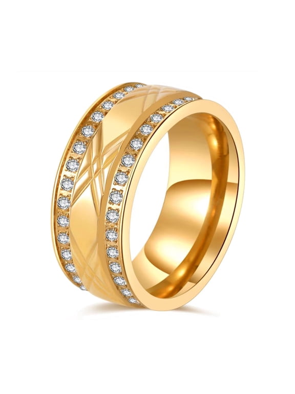 Jewelry X pattern Yellow Gold Plated AAA CZ Titanium Steel Mens Ring Men Wedding Band Man Ring