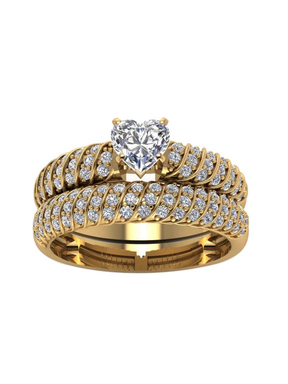 Yellow Gold Plated Heart cut 1CT CZ Women Wedding Ring Sets Blue Engagement Ring for Woman